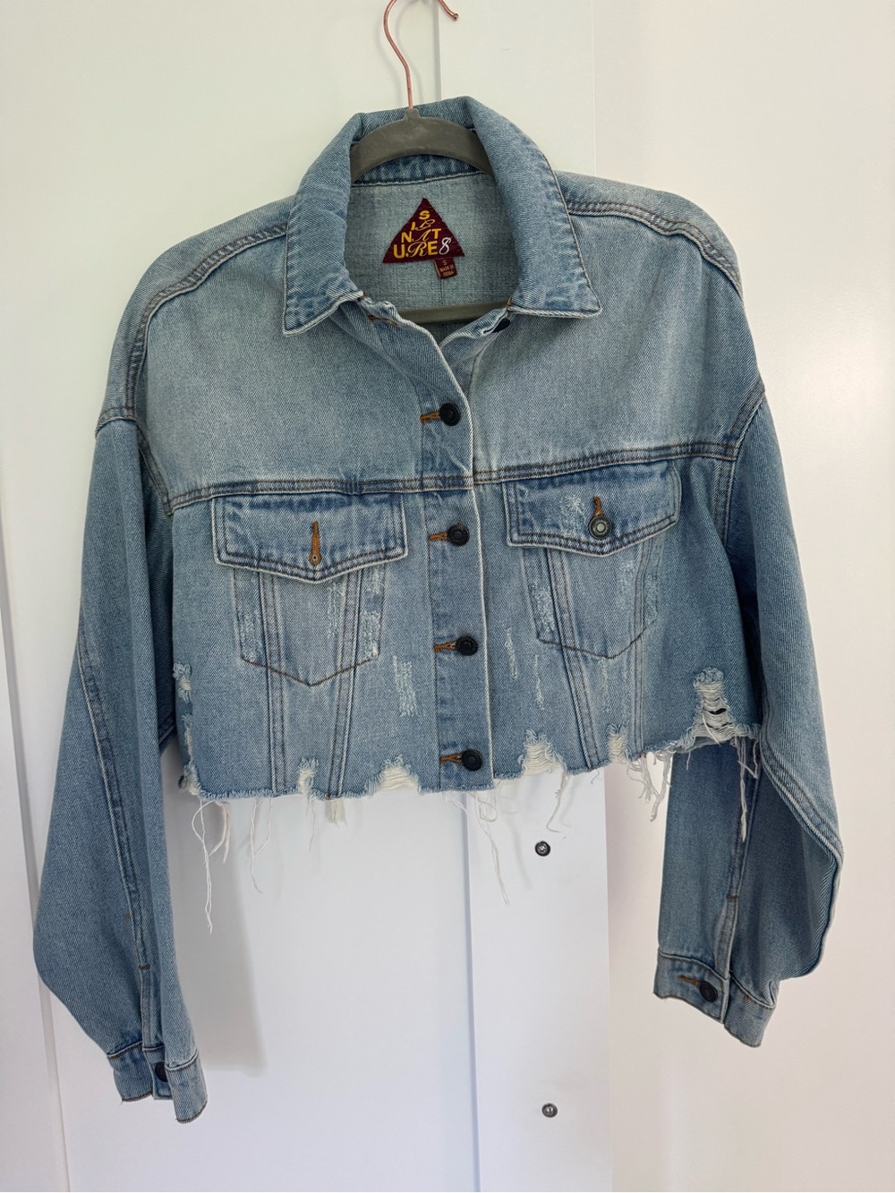 Signature 8 Distressed Cropped Denim Jacket Size S NW